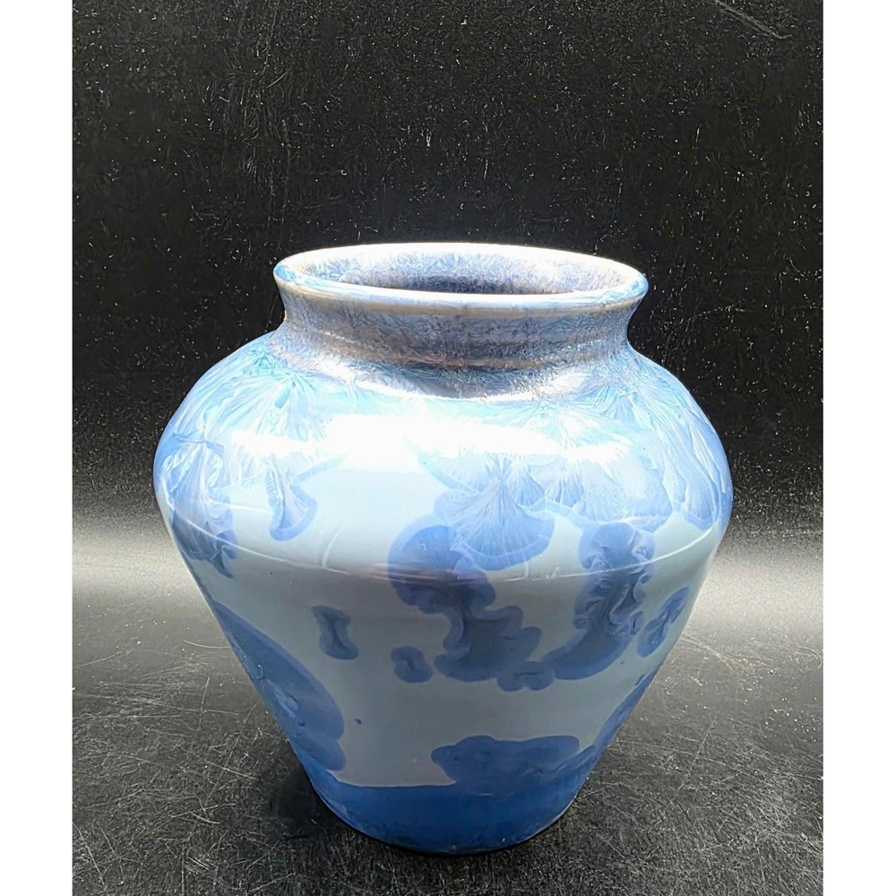 Blue Crystalline Glaze Studio Art Pottery Vase Hand Thrown Ceramic Signed 5in